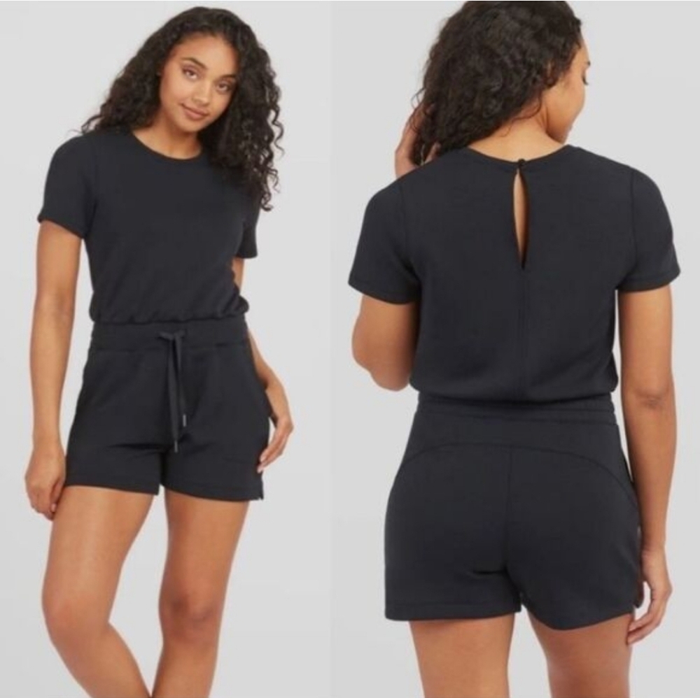 SPANX Airluxe Romper Black Short Sleeve Drawstring Romper Size 3X Very Black NWT